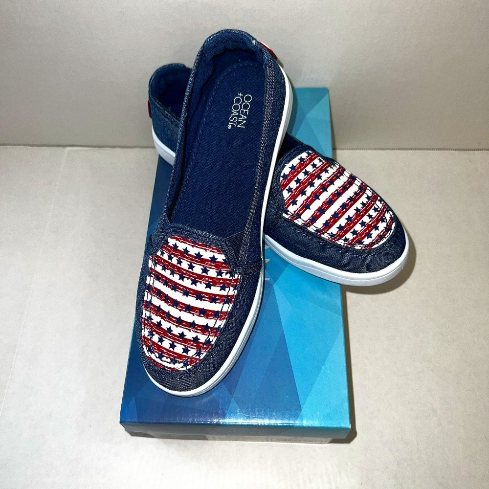 Ocean + Coast Americana Red/White/Blue Stars/Stripes Kade Loafers Size 6